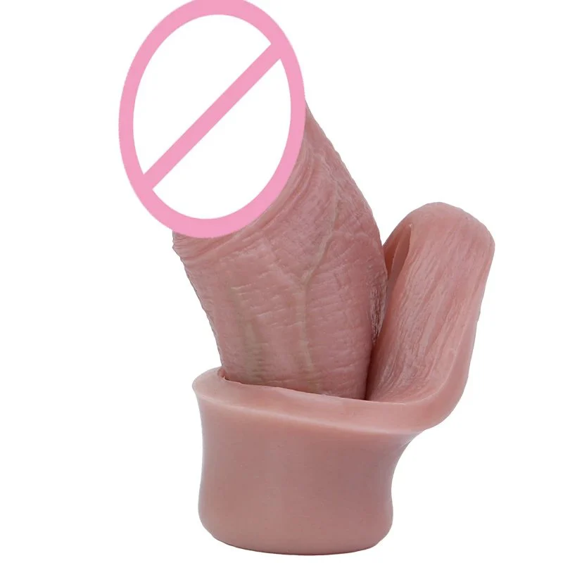 Realistic Silicone Cock Sleeve with Cock Ring Girth & Length Enhancer Reusable Male Sex Toy