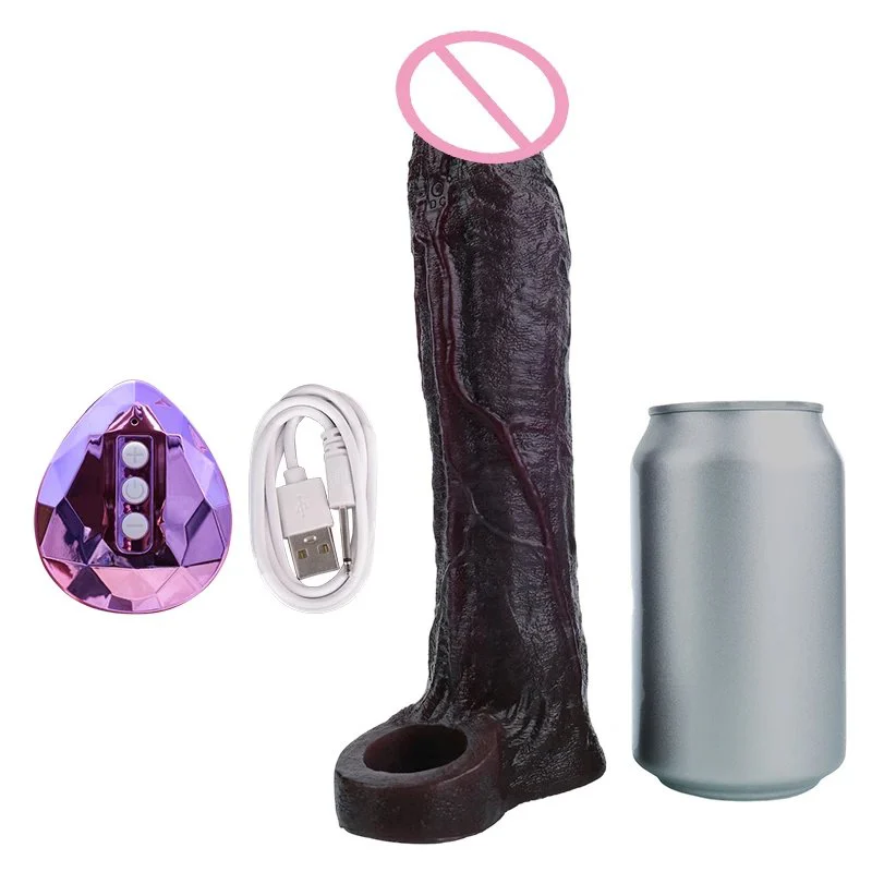 Realistic Liquid Silicone Vibrating Penis Extension Sleeve 3D Molded Large Size Wearable Male Enhancer