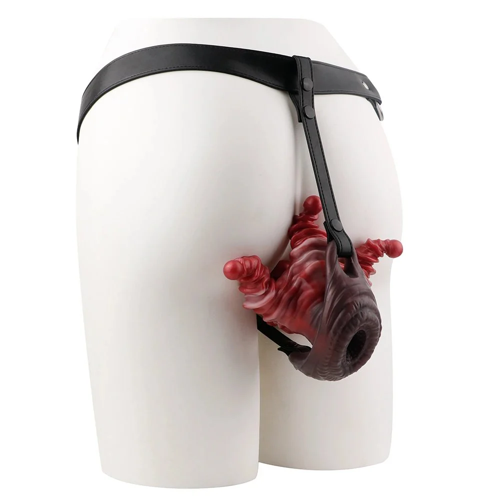 Red Glaze Fantasy Liquid Silicone Anal Expander Wearable Butt Plug Dual-Use Anal & Vaginal Adult Toy for 18+