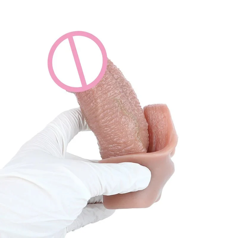 Realistic Penis Sleeve Extender Silicone Lifelike Cock Ring Sheath for Men Delay Ejaculation Reusable Condom Sex
