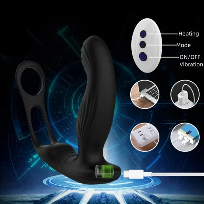 Remote Control 10 Frequency Male Prostate Massager Vibrator Anal Sex Toys with Double Cock Ring Delay Time