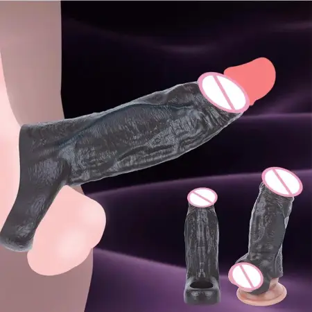 Reusable Male Penis Enlarge Sleeve with Cock Ring,Open-Ended Ultra-Soft Silicone Boost Girth Cock Sheath Penis Enhance Cuff
