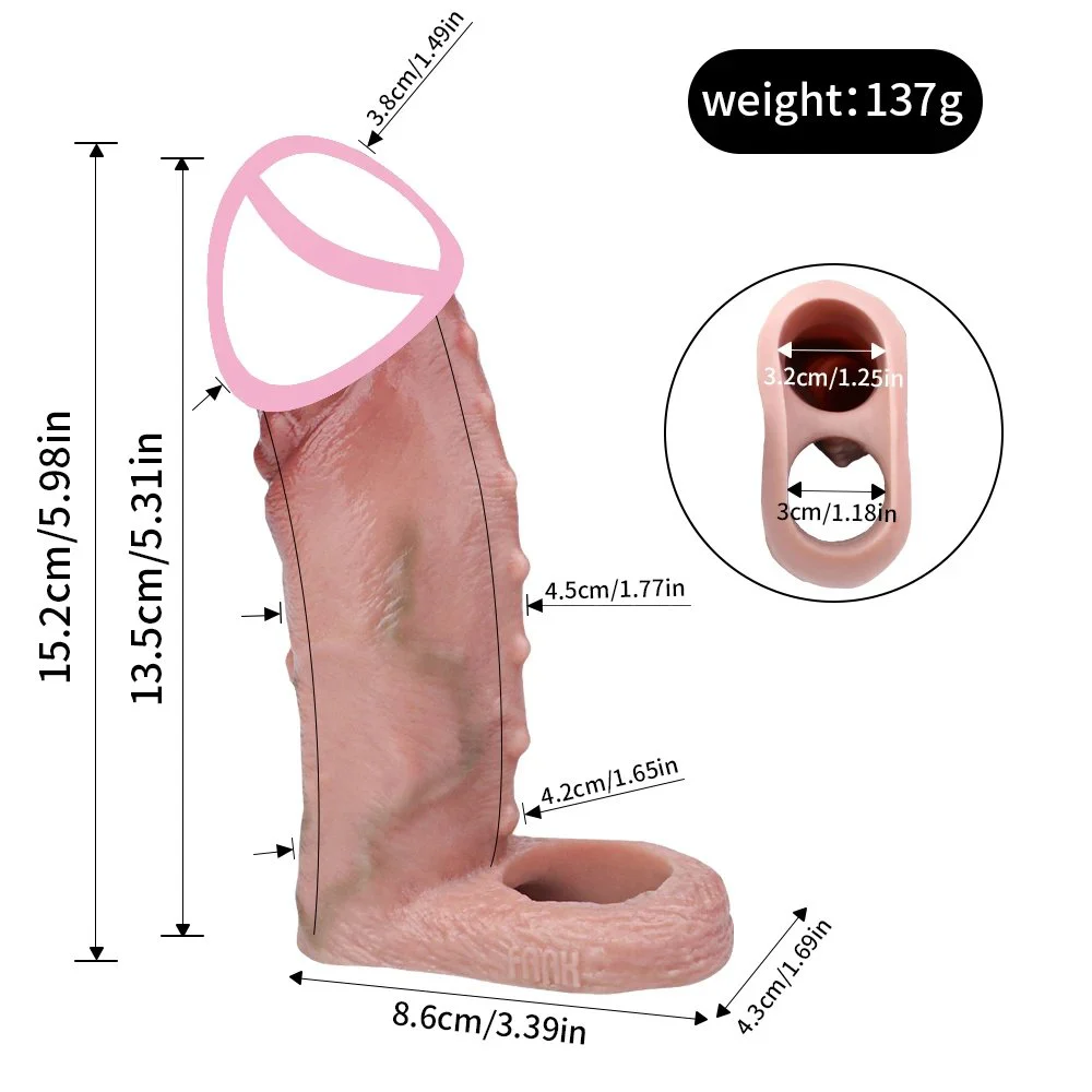 Soft Silicone Condom Enlargement Penis Sleeve Realistic Penis Extender Sex Toys for Men Sexual Tools Reusable Condom Cock Sleeve