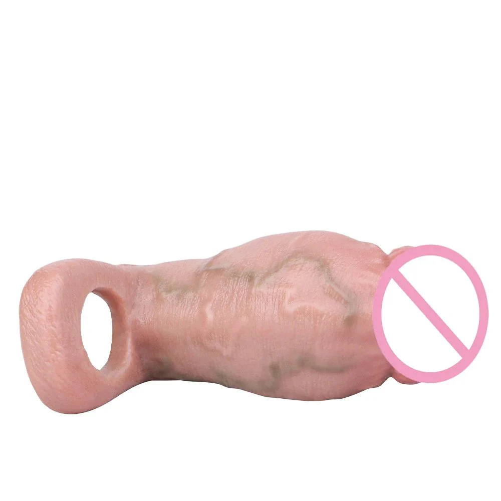 Realistic Silicone Hollow Penis Sleeve Enlargement Thick Soft Silicone Cock Ring Sleeve Penis Enlargement Adult Toy for Man