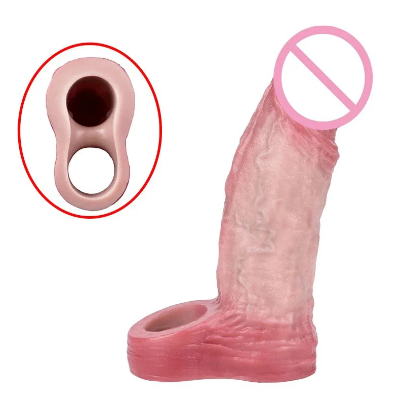 Regular Closed Mouth Wearable Male Penis Extender Simulation Dildo Sleeve Liquid Silicone Suitable for Male Sex Toys