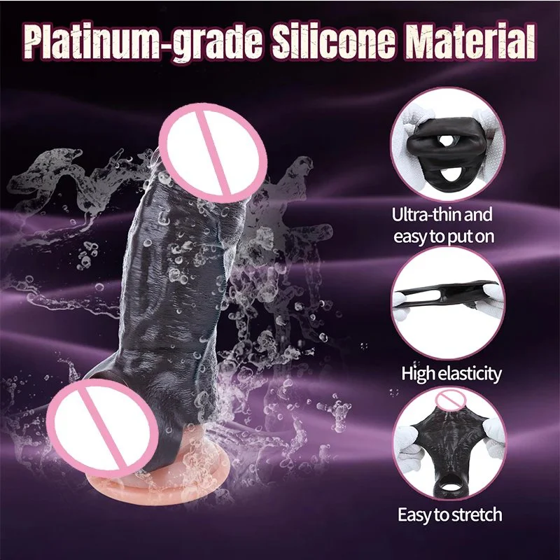 Reusable Male Penis Enlarge Sleeve with Cock Ring,Open-Ended Ultra-Soft Silicone Boost Girth Cock Sheath Penis Enhance Cuff