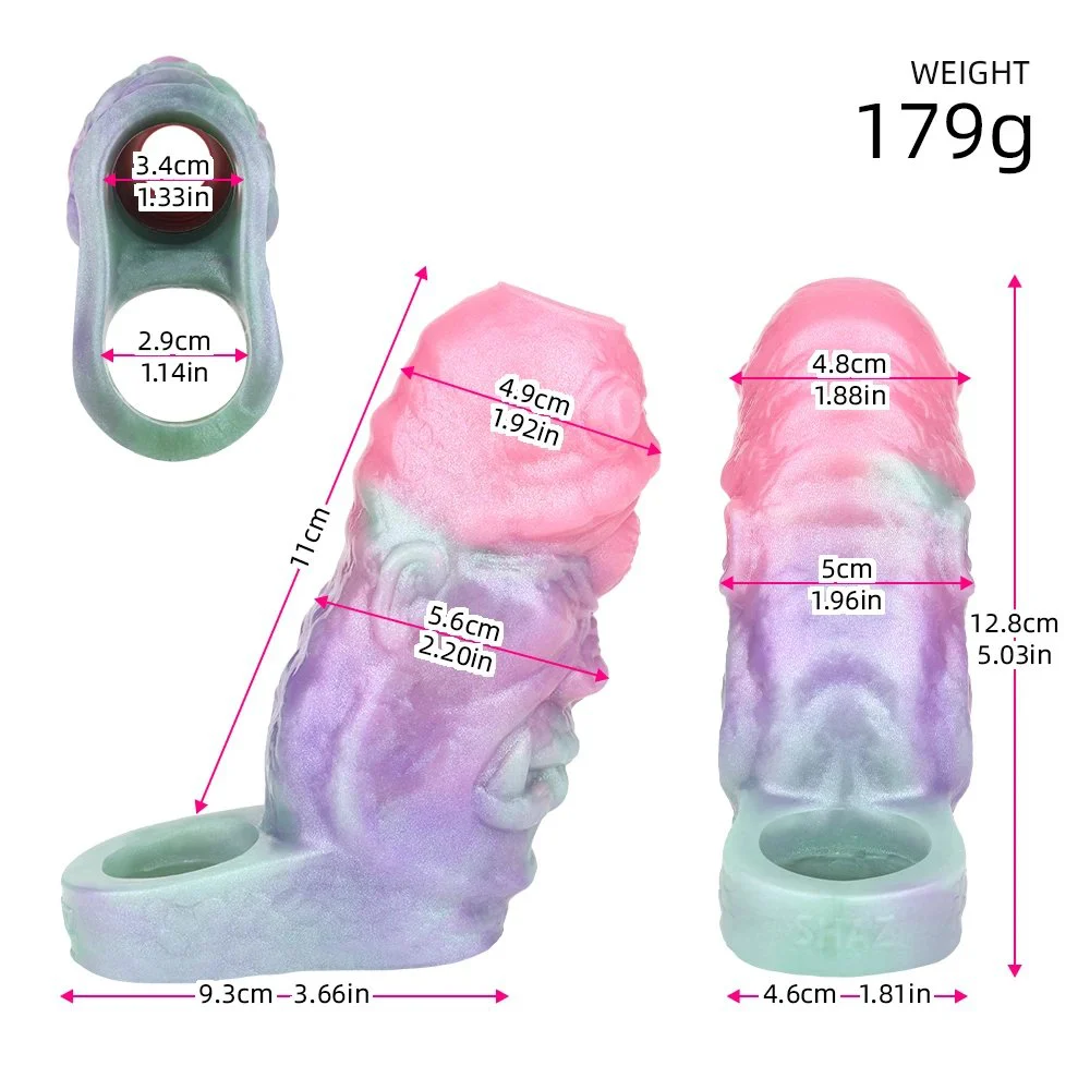 Soft Samurai Mask Styling Penis Sleeve with Galactic Charm Color Delay Ejaculation G-spot Dildo Sleeve for Male