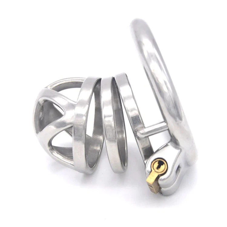 Small Snap Ring Metal Male Chastity Cage Cock Cage with Urethral Catheter for Man