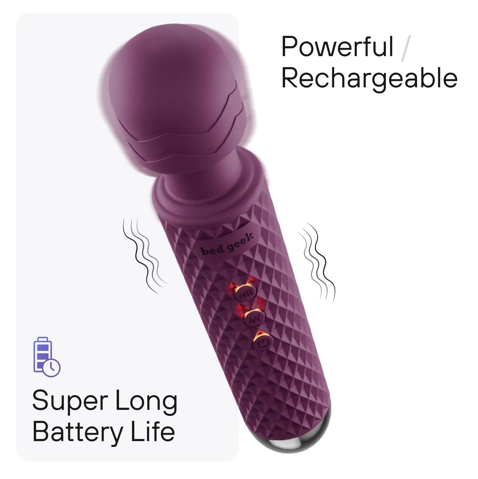 Cordless Personal Massage Wand Waterproof USB Rechargeable Skin-Soft Silicone 20 Vibration Patterns 8 Speed Settings