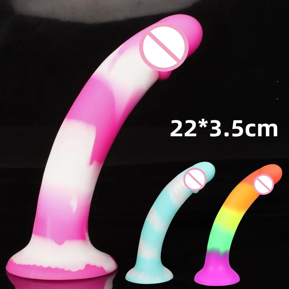 22CM Flexible Soft Color Realistic Liquid Silicone Suction Cup Dildo Sex Toys Women