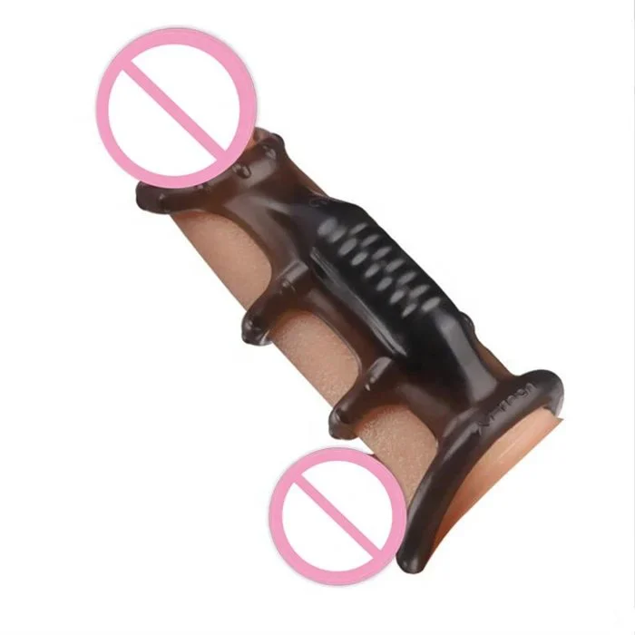 Strong Silicone Male Sex Toys Transparent Vibrating Penis Sleeve and Cock Ring for Condoms