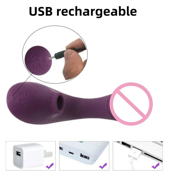 Female G-Spot Wireless Vibrator with Double False Penis & Clitoral Suction Cup Stimulator Adult Toy