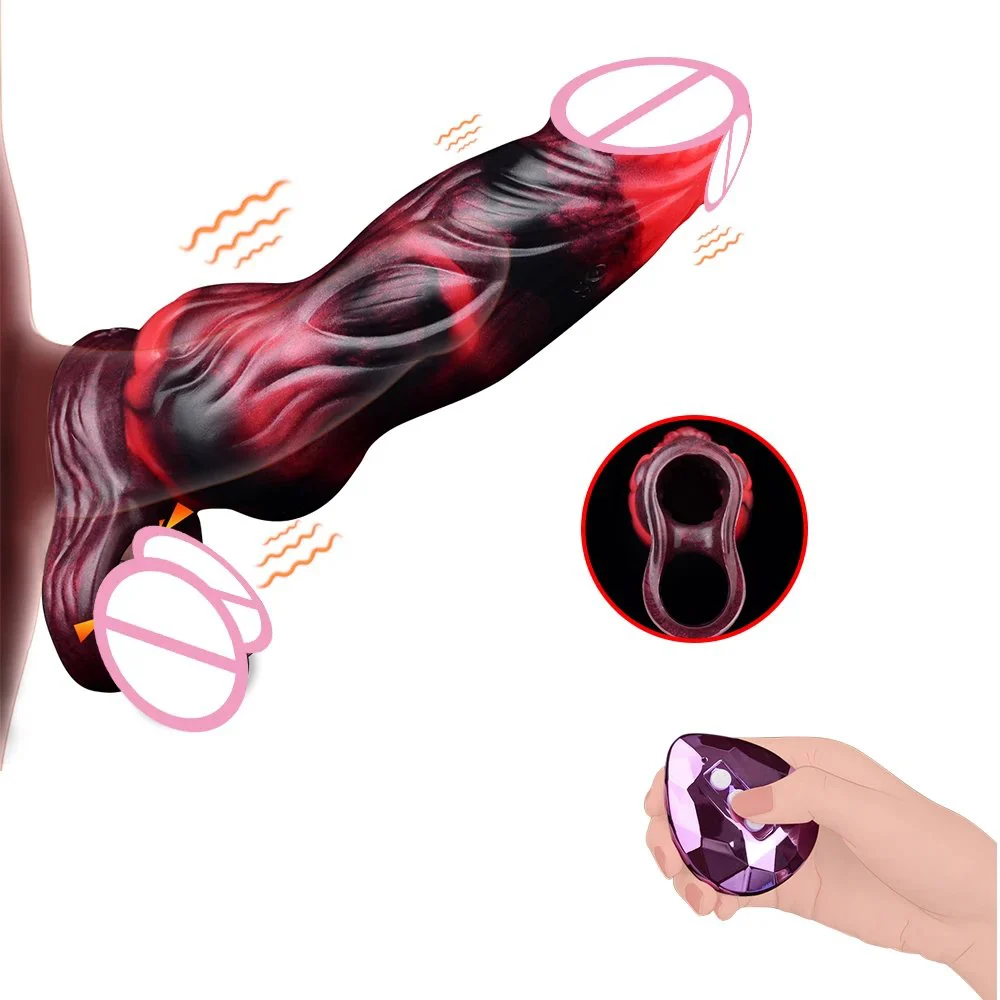 Vibrating Dildo Condom for Male Sex Toys, Liquid Silicone Soft Material Experience Realistic Vibrating Dildo Holster