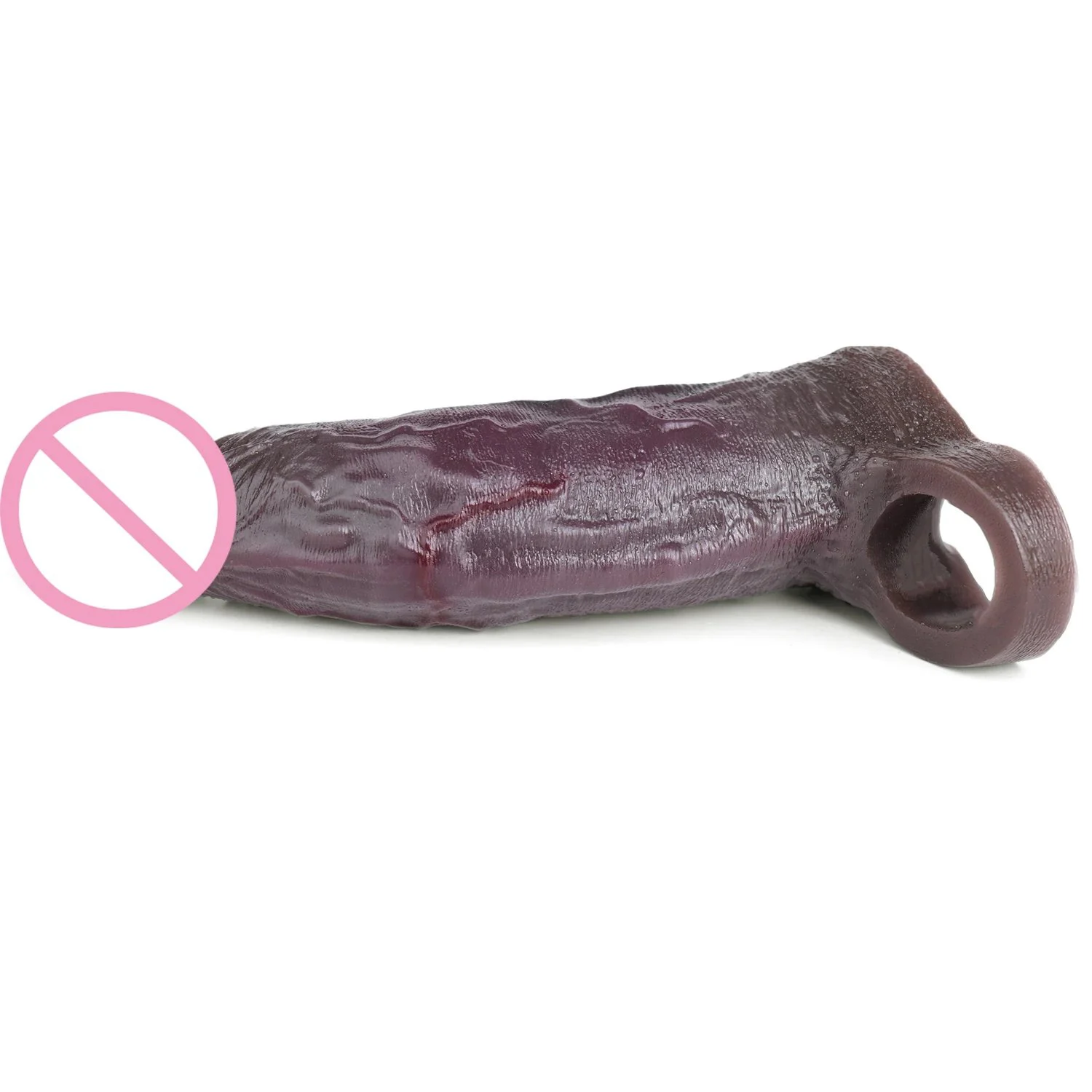 Super Soft Realistic Black Penis Sleeve Cock Ring Male Dick Enlargement Sex Toys Reusable Hollow Dildo Condom