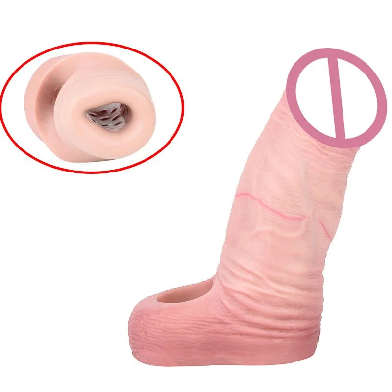 the Double Opening Design of the Male Penis Extender Effectively Enlarges the Penis Dildo Sleeve Made of Liquid Silicone