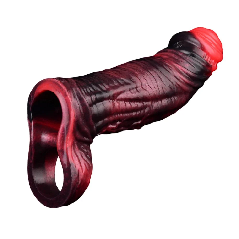 Vibration Control Penis Sleeve Fantasy Black Dragon Monster Dildo Hollow Male Penis Extender Sex Toys