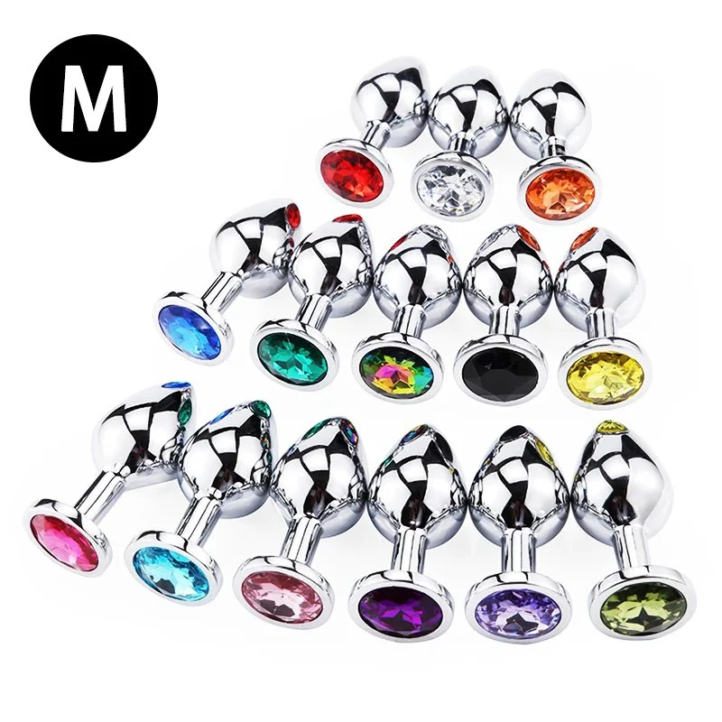 Stainless Steel Anal Sex Toys Silver with Different Color Diamond Jewel Metal Butt Plug