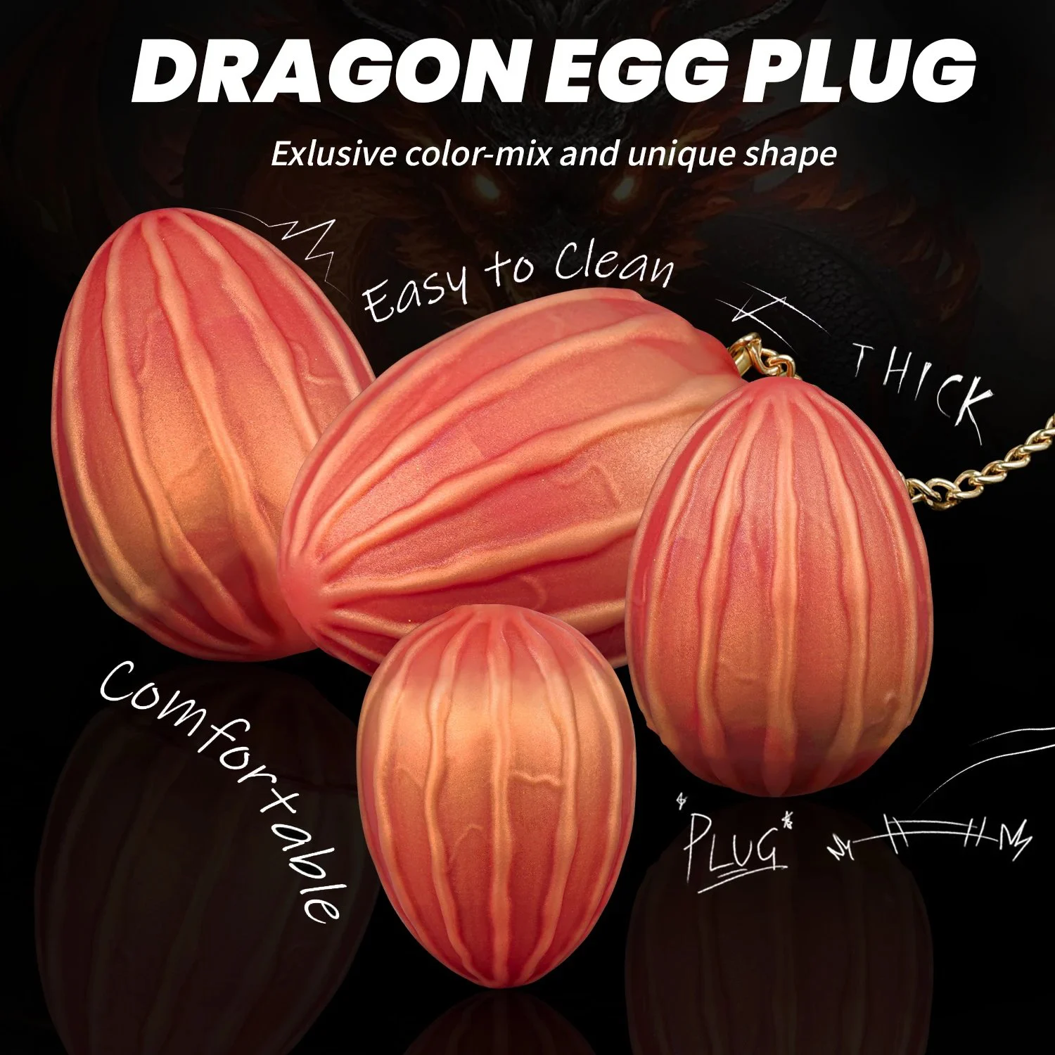 Large Dragon Egg Butt Plug Long Chain Fantasy Monster Prostate Anal Dilator Stretcher Trainer 100% Waterproof Eco-Friendly Plug