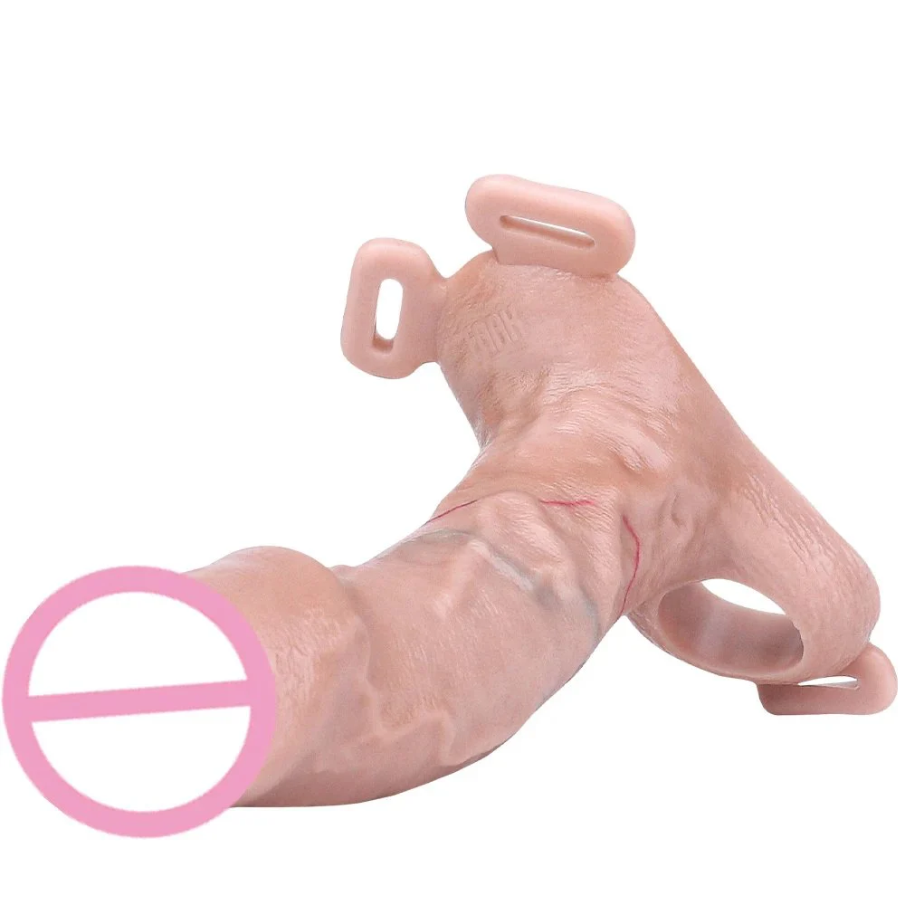 Wearable Dildo Sleeve with Bondage Rope Silicone Male Penis Extender Simulation Dildo Sleeve Effective Enlargement