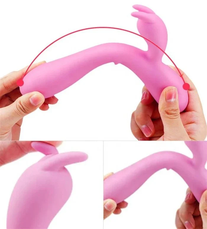 16-Frequency Rabbit Wand Massage Dildo Vibrator USB Power Supply with Double Head Silicone Material