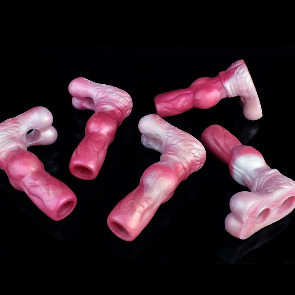 Silicone Penis Wearable Sleeve Dog Knot Hollow Dildo Colorful Fantasy Sheath Strecthable Cock Enlargement Sex Toys for Men