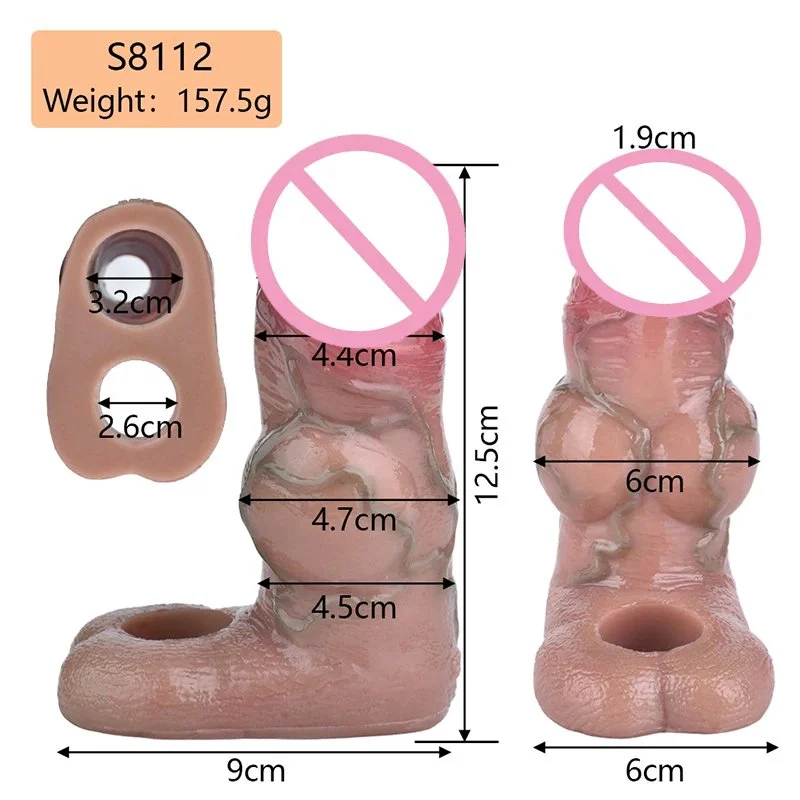 Silicone Dildo Sheath Realistic Penis Sleeve Soft Silicone Sex Toys Stretchable Cock Enlargement Male Masturbator
