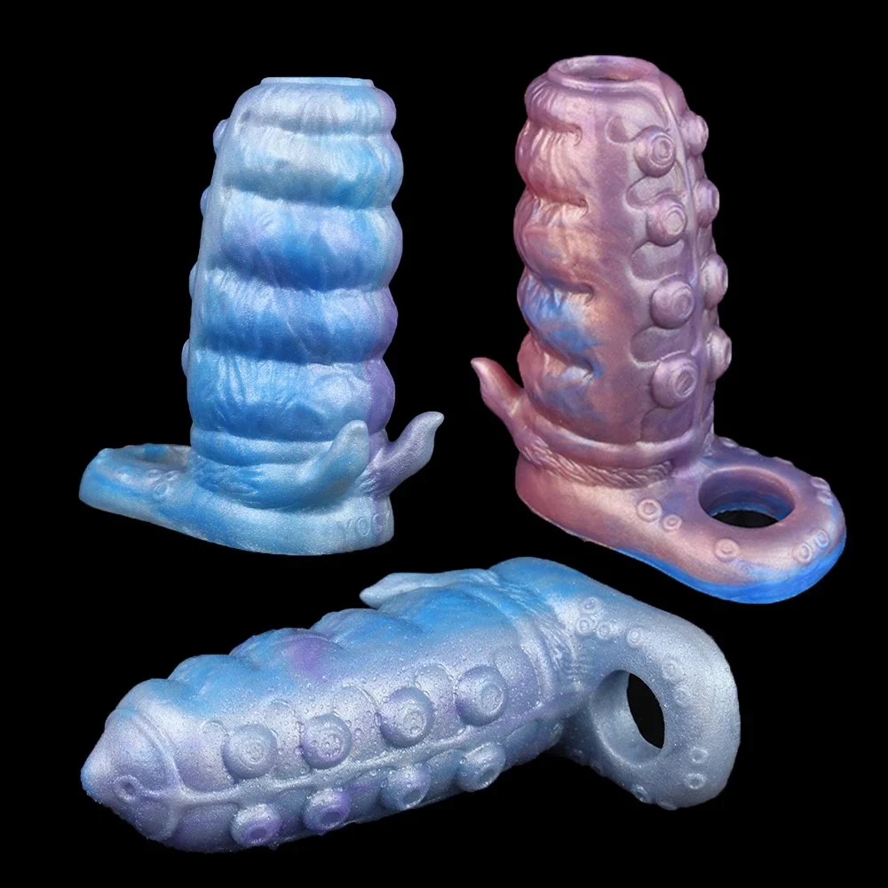 Penis Sleeve With Sucker Realistic Animal Rubber Multi Functional Dildo Enhancer Delay Ejaculation Extender Reusable