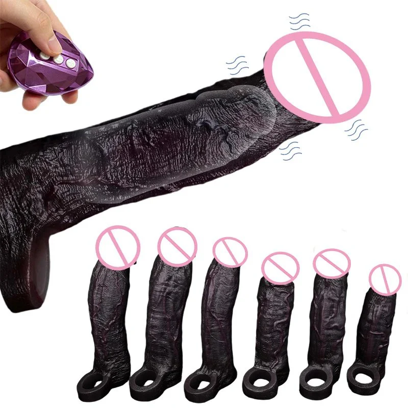 XL Realistic Vibrating Penis Cock Sleeve G-Spot Stimulator Hollow Dildo Ejaculation Delay Adult Sex Toy for Men