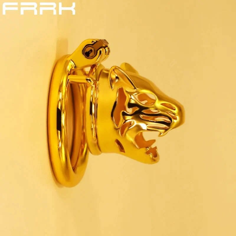 36 Gold Tiger Head Steel Male Chastity Device Male Bondage Alternative Toys Passionate Toys Chastity Lock for Men