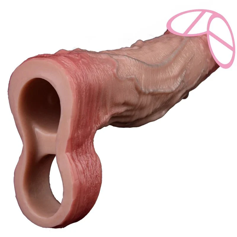 Plus Male Penis Enlarger with Simulated Skin Color Male Sex Toy Set 3D Precision Modeling Double Opening Design Penis Sleeve