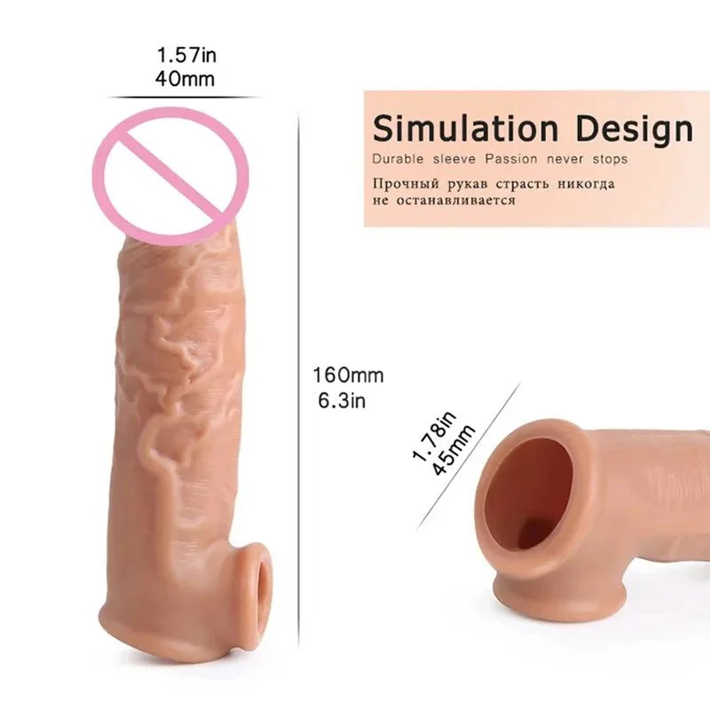 Penis Sleeve Realistic Latex Extension Penis Extender Vibrator with 10 Frequencies Strap-On Hollow Dildo Sex Toy for Men