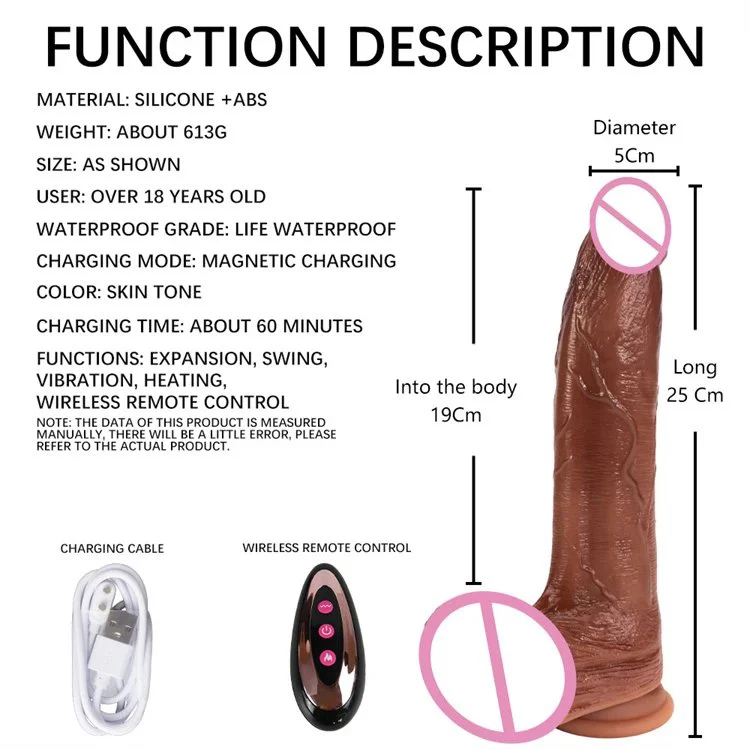 5CM Diameter Telescopic Thrusting Heated Dildos Realistic Silicone Huge Dildo Vibrator for Women Sex Toys