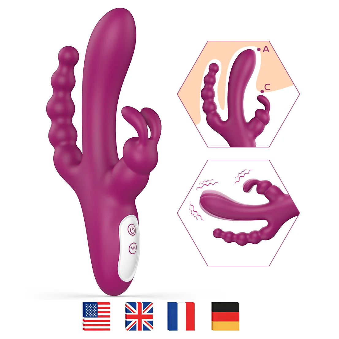 Medical Silicone+ABS 9-frequency Vibration G-spot and Anus Stimulus Rabbit Vibrators