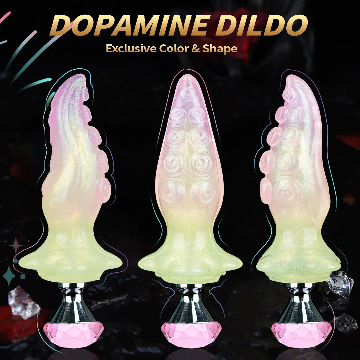 Colorful Liquid Silicone Butt Plug Dilator Curved Base Slender alien Wearable Octopus Tentacle Anal Dildo Sex Products