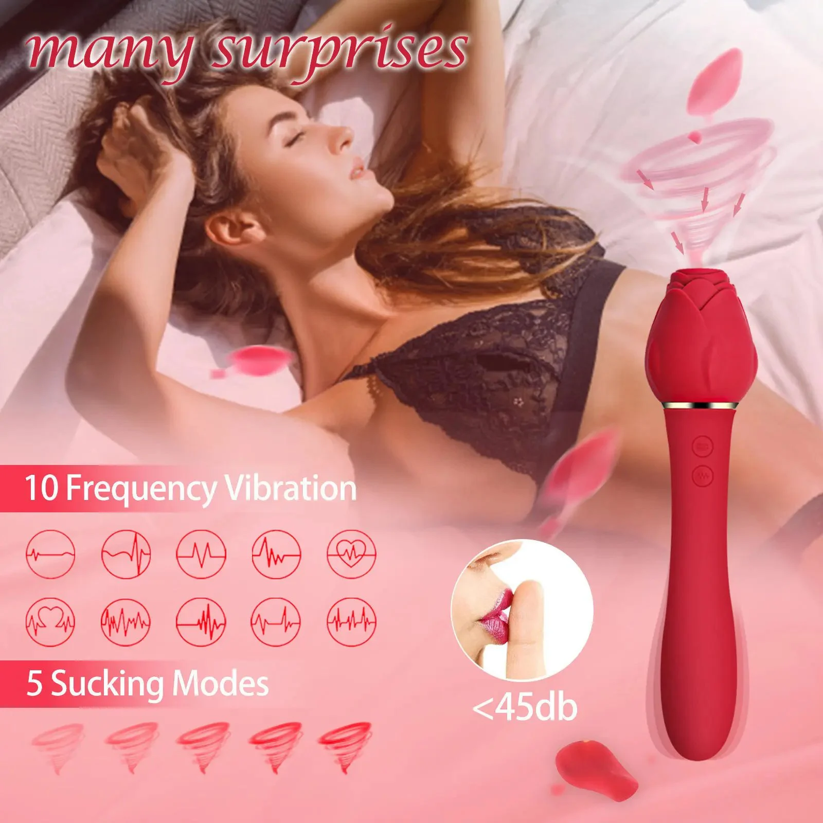 Handheld Rose Sucking Vibrating Clit Sucker 5 Modes 10 Speed Vibration Nipple Stimulation Flirting Sex Toys