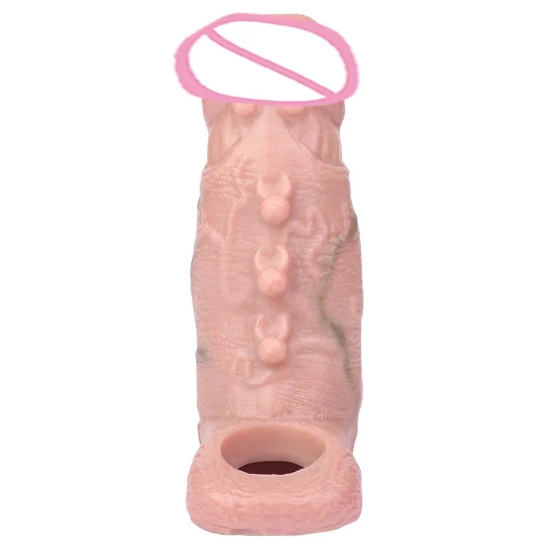 Realistic Dildo Sheath With Anti-drop Ring Silicone Penis Sleeve Delay Ejaculation Sex Toys for Men Cock Enlargement