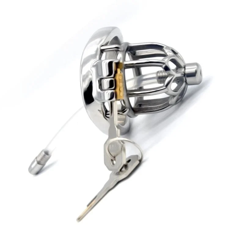 51mm 304 Stainless Steel Chastity Cage Metal Chastity Device with Catheter for Male