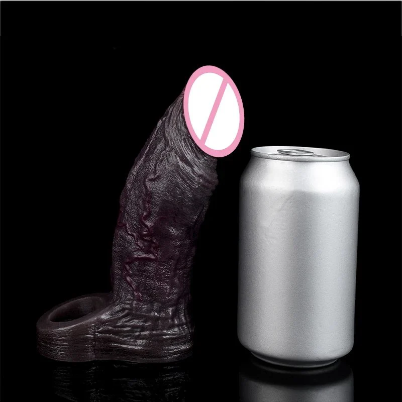 Silicone Hollow Dildos Penis Sleeve Cock Ring Closed Head Black Realistic Penis Extender Enhance Girth Adult Toys for Men