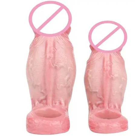 Silicone Realistic Fat Hollow Dildo Open-ended LargePenis Sleeve Size S M Cock Enlarger Delay Ejaculate Sex Toys for Men