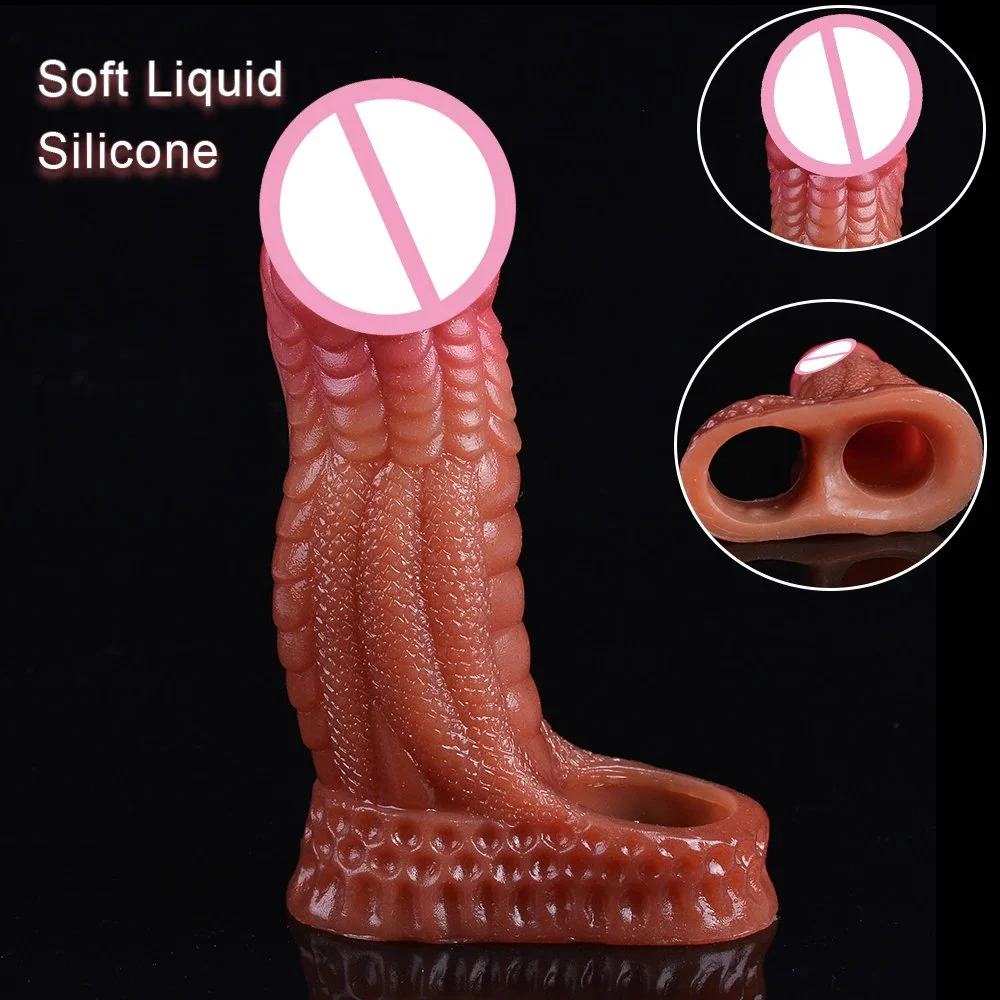 Realistic Penis Extension Cock Sleeve Reusable Penis Enlarger, Delay Condom, Dildo Enhancer for Men & Couples