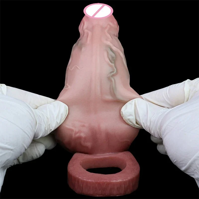 Silicone Realistic Animal Hollow Dildo Male Penis Sleeve Skin Male Masturbator Cock for Couple Sex Flirting Adult Sex