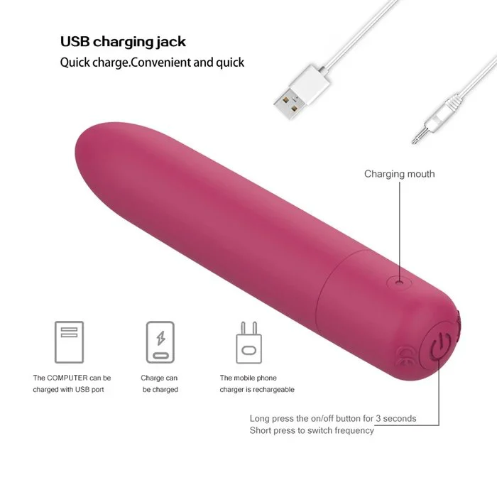 Mini Bullet Vibrator-USB-Rechargeable with 10 Vibration Frequencies-Sexual Toy