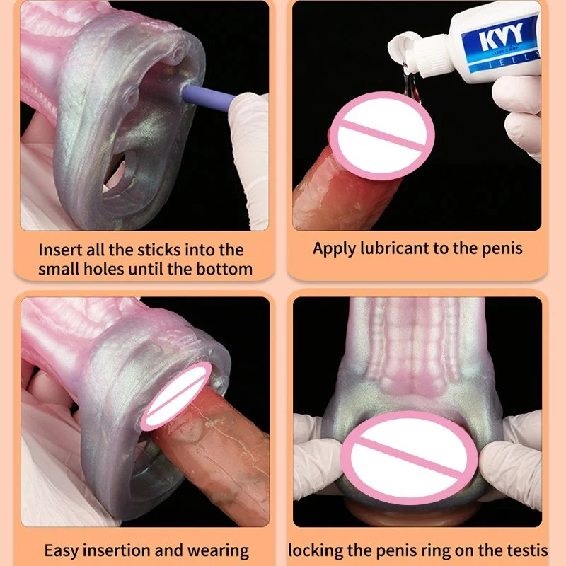 Silicone Penis Wearable Sleeve Hollow Dragon Dildo Fantasy Sheath Stretchable Cock Enlargement Sex Toys for Men Adult 18+