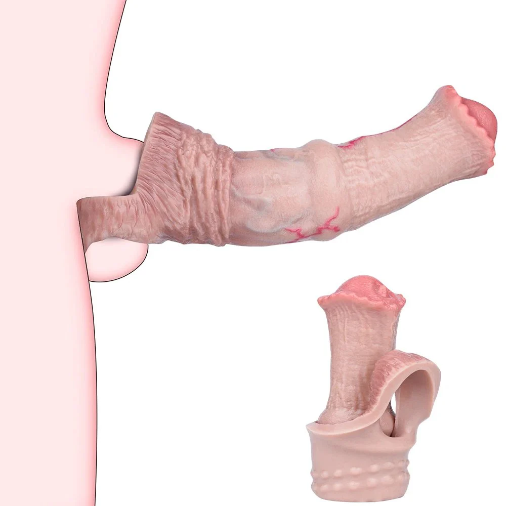 Skin Color Horse Penis Sleeve Hollow Horse Dildo Thick Condom Reusable Condom Cock Ring Sleeve Sex Enhancer for Men