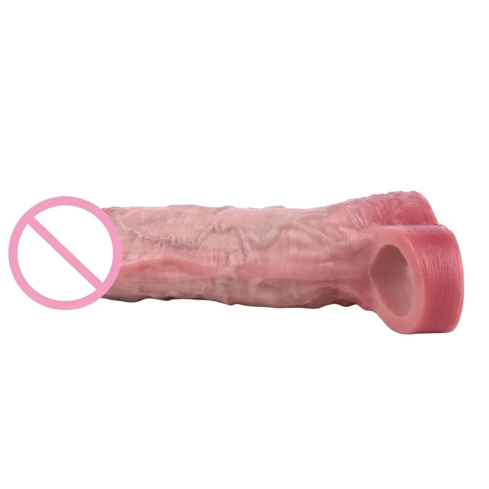 Silicone Realistic Hollow Dildo Penis Sleeve Ring Delay Ejaculation Condom Sex Toy for Men Cock Sheath Enlargement Extender