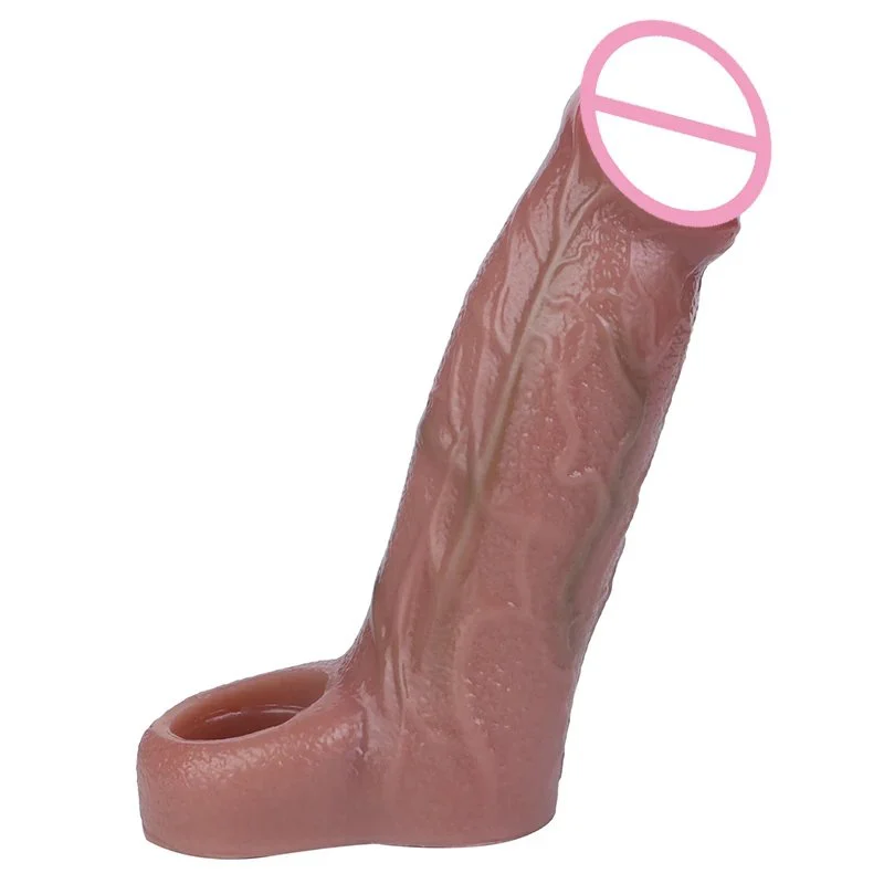 Silicone Realistic Penis Sleeve With Foreskin Head Reusable Condoms Cock Rings Extender Male Sex Toys Dick Enlarger