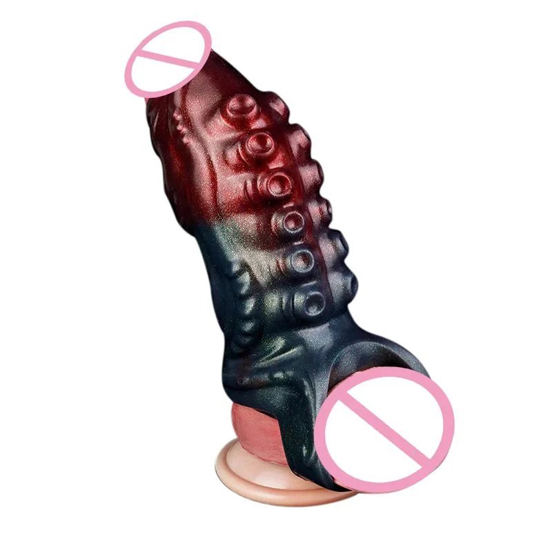 Size Soft Silicone Silver Mirror Sleeve Non-marking Wearable Octopus Tentacle Patterned Toys Fantasy Dildo