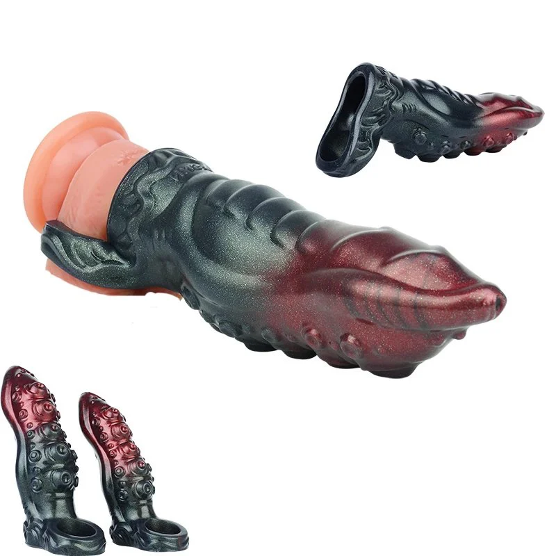 Silicone Fantasy Tentacle Dildo Sleeve Male Sex Toys Penis Ring Sleeve Sheath Enlarger Extension Extender for Men Couples