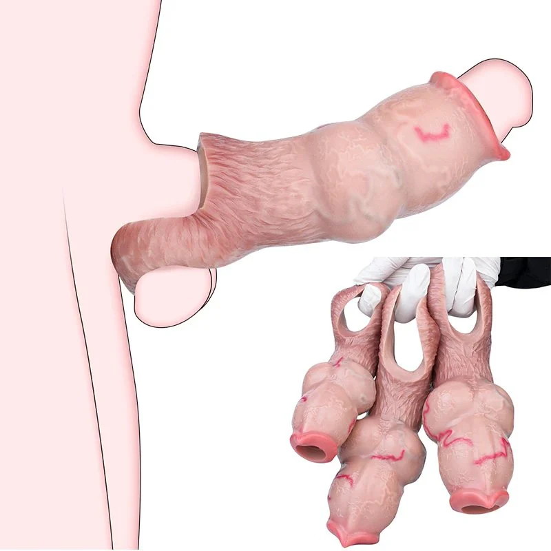 Silicone Monster Dog Penis Sleeve Big Knot Hollow Dildo Enlarger and Prolong Male Girth Penis Extender Sex Toys for Men