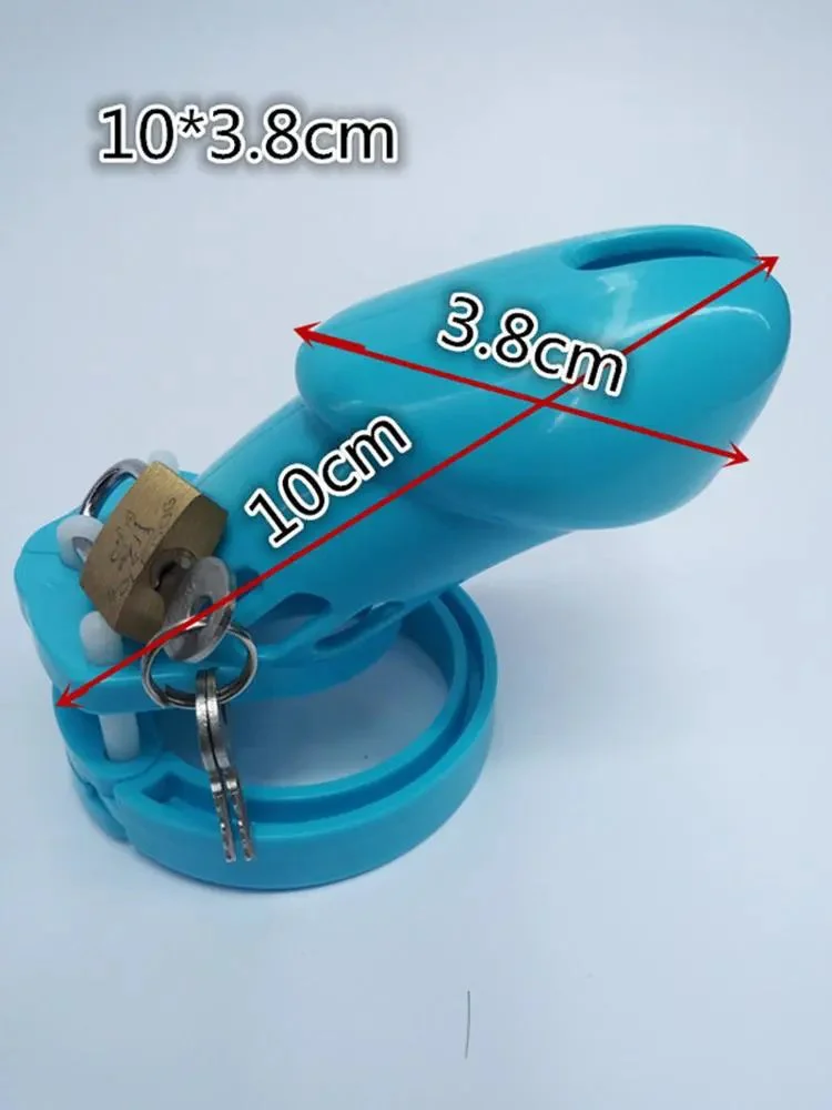 10cm Blue Plastic Penis Cage for Male Soft Men Chastity Device Keyholder Male Chastity Cage with Belt Chastity Belt for Male